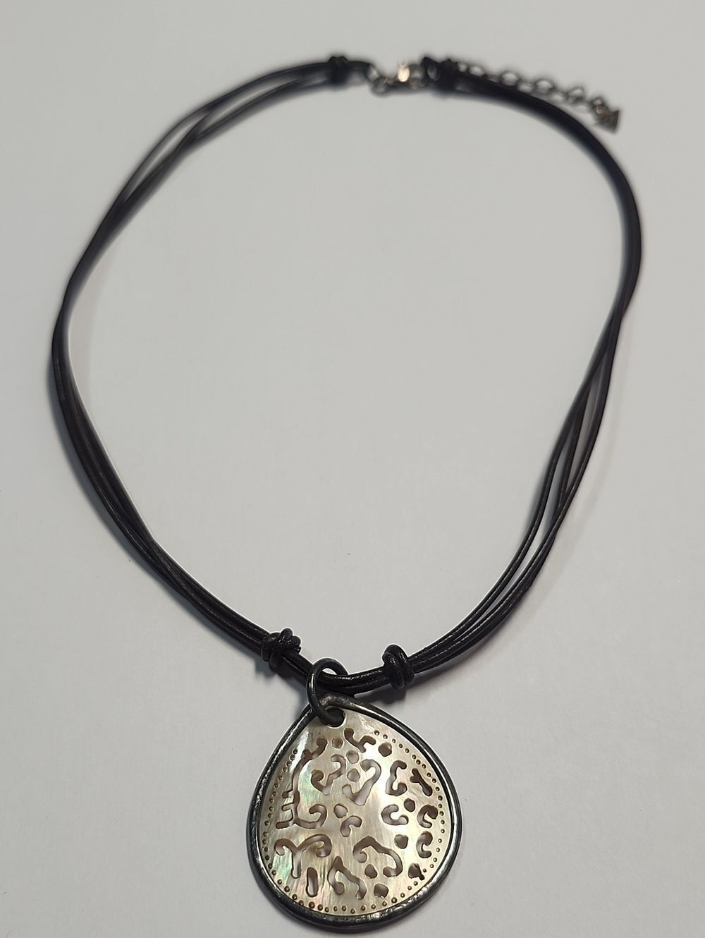 SILPADA Sterling Silver Leather Cord Carved Shell Pendant Necklace N1446